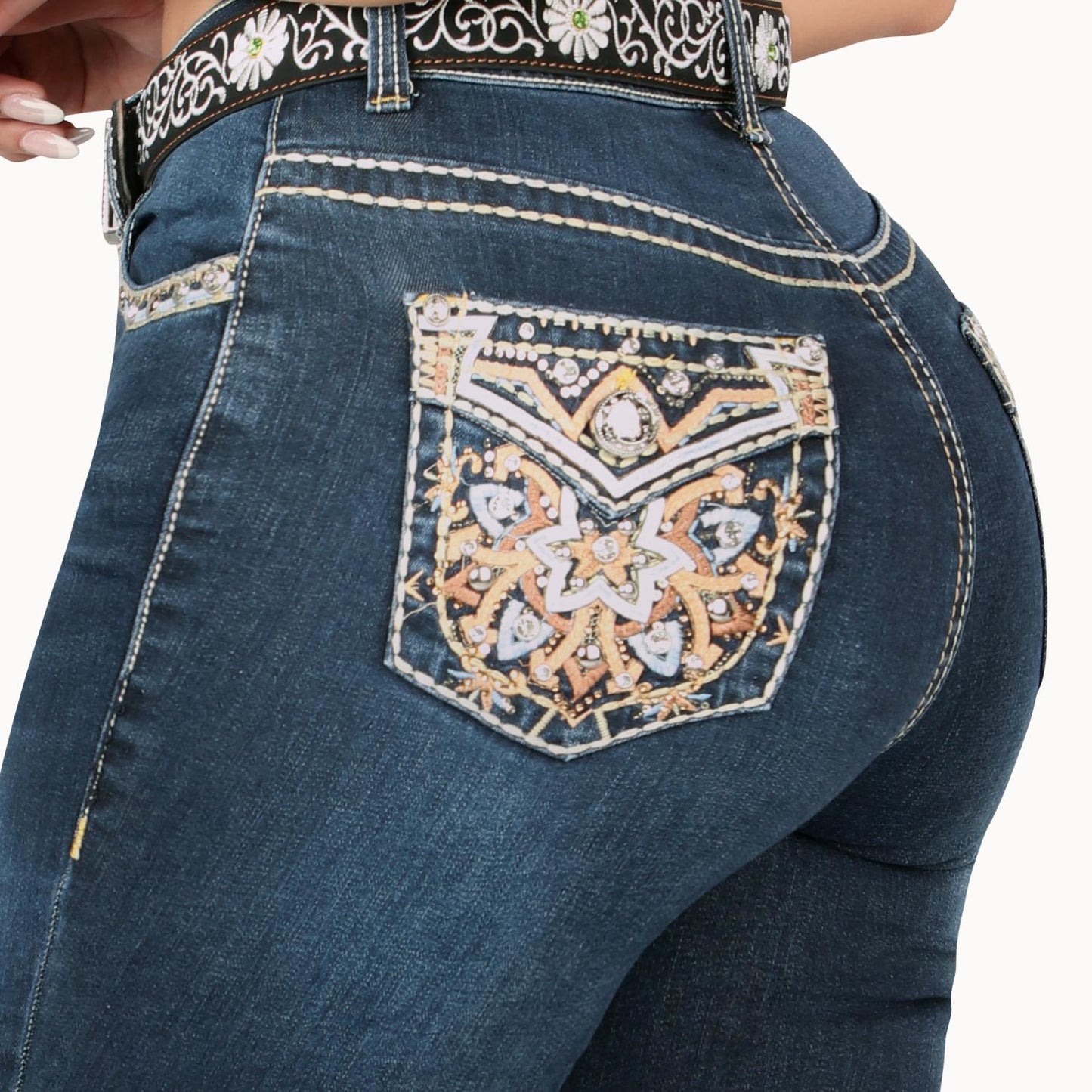 MONTERO Women's Western Cowboy Boot Cut Denim Jeans D846 blue Classic Design Comfortable Western Fit for All Occasions - Love, Black