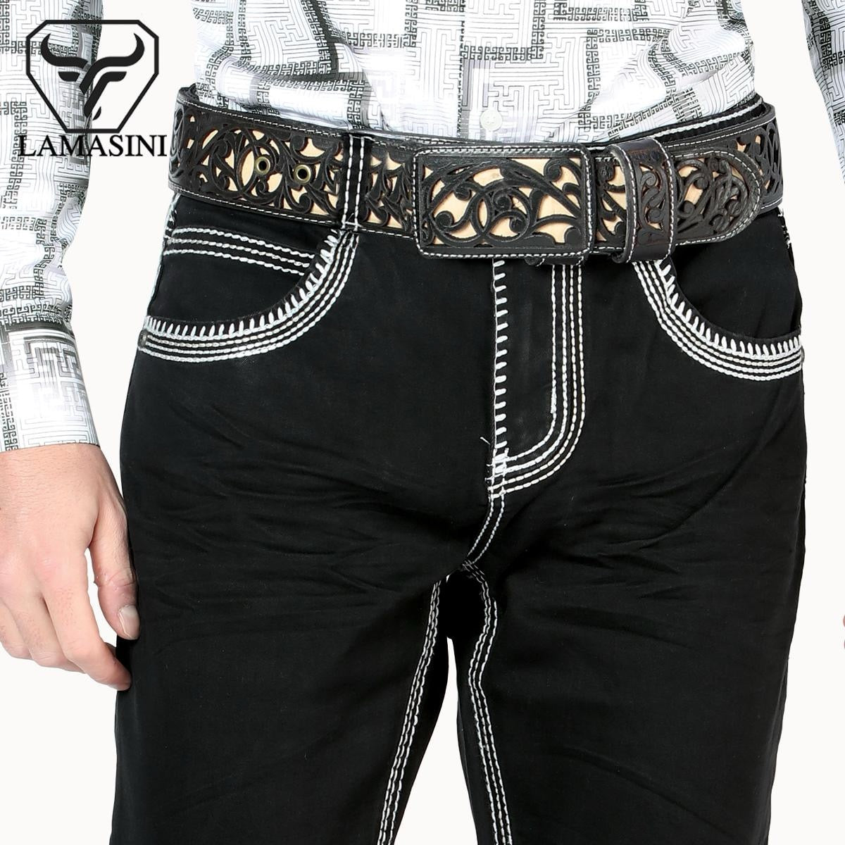PREMIUM DENIM Embroidery Jeans Modern Boot Cut - Men's Menswear HIGH QYUALITY Lam1851Black