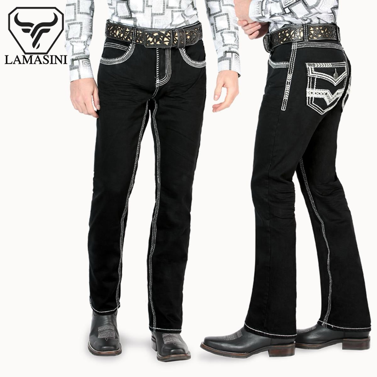 PREMIUM DENIM Embroidery Jeans Modern Boot Cut - Men's Menswear HIGH QYUALITY Lam1851Black