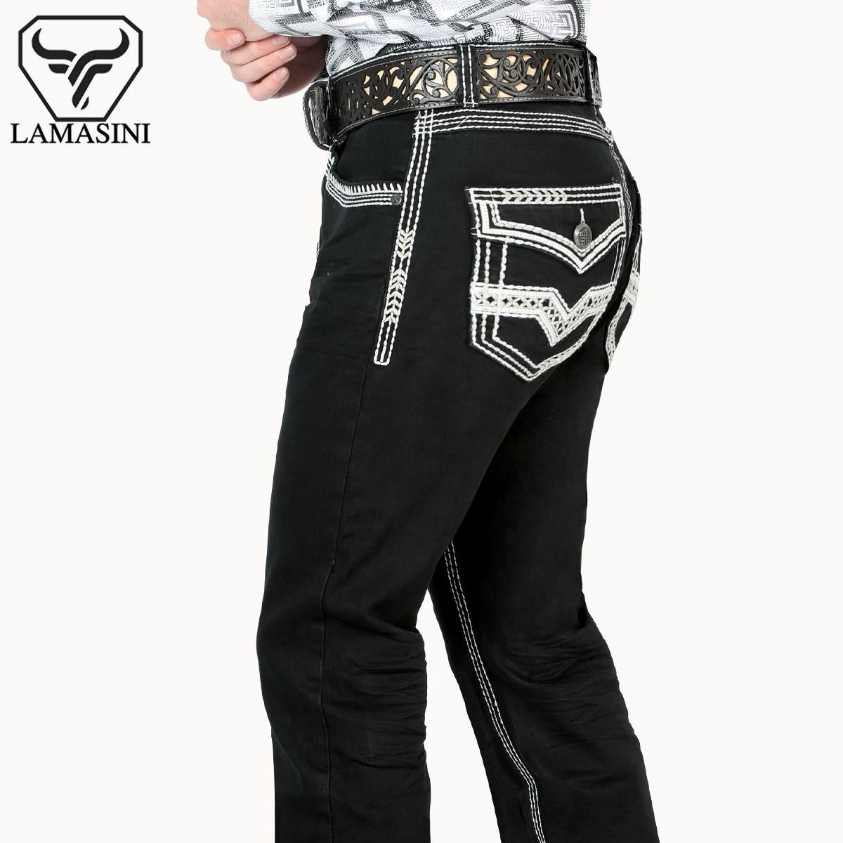 PREMIUM DENIM Embroidery Jeans Modern Boot Cut - Men's Menswear HIGH QYUALITY Lam1851Black