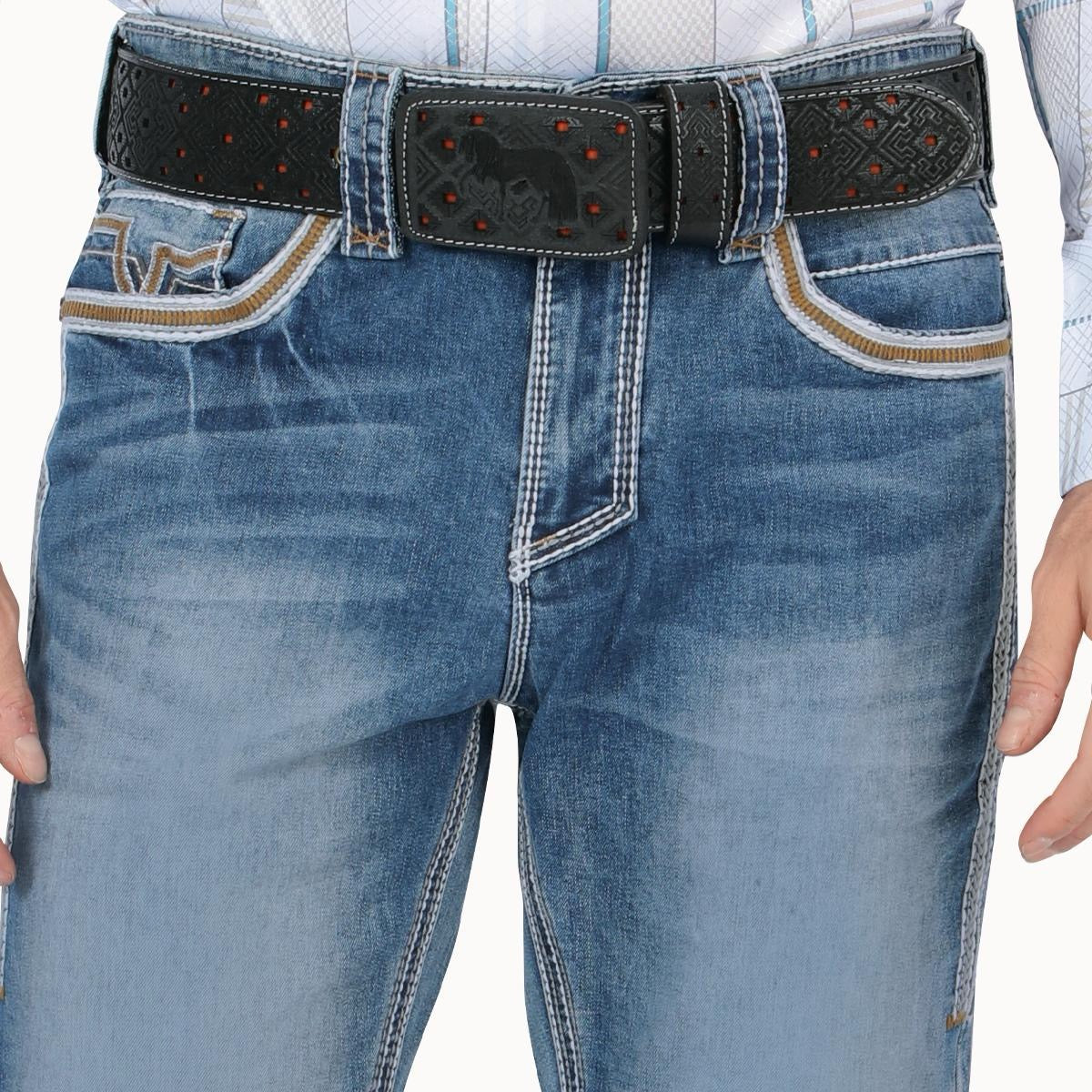 Premium Washed Stretch Embroidery Menswear, Mt4635 Man jeans add embroidery on back and front pocket