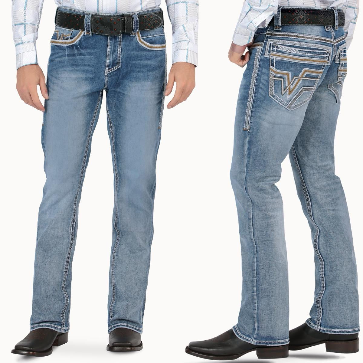 Premium Washed Stretch Embroidery Menswear, Mt4635 Man jeans add embroidery on back and front pocket