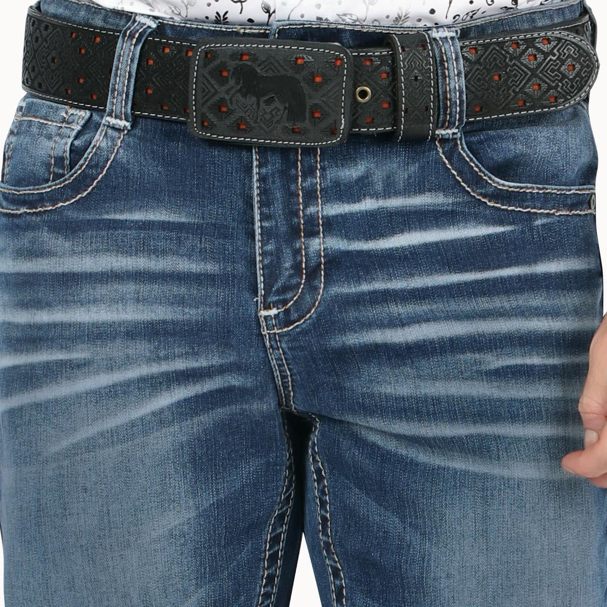 MONTERO JEANS WESTERN STYLE MT4653 medium Blue Washed Denim Boot - Biege, Medium Stitching, Classic Western Style, Machine Washable, All Seasons - Aesthetic - Streetwear, Stylish, Trouser, Overall, Man, Shirts, Cowboy, Pants, Menswear