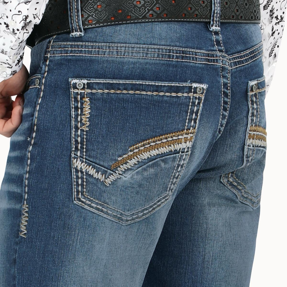 MONTERO JEANS WESTERN STYLE MT4653 medium Blue Washed Denim Boot - Biege, Medium Stitching, Classic Western Style, Machine Washable, All Seasons - Aesthetic - Streetwear, Stylish, Trouser, Overall, Man, Shirts, Cowboy, Pants, Menswear