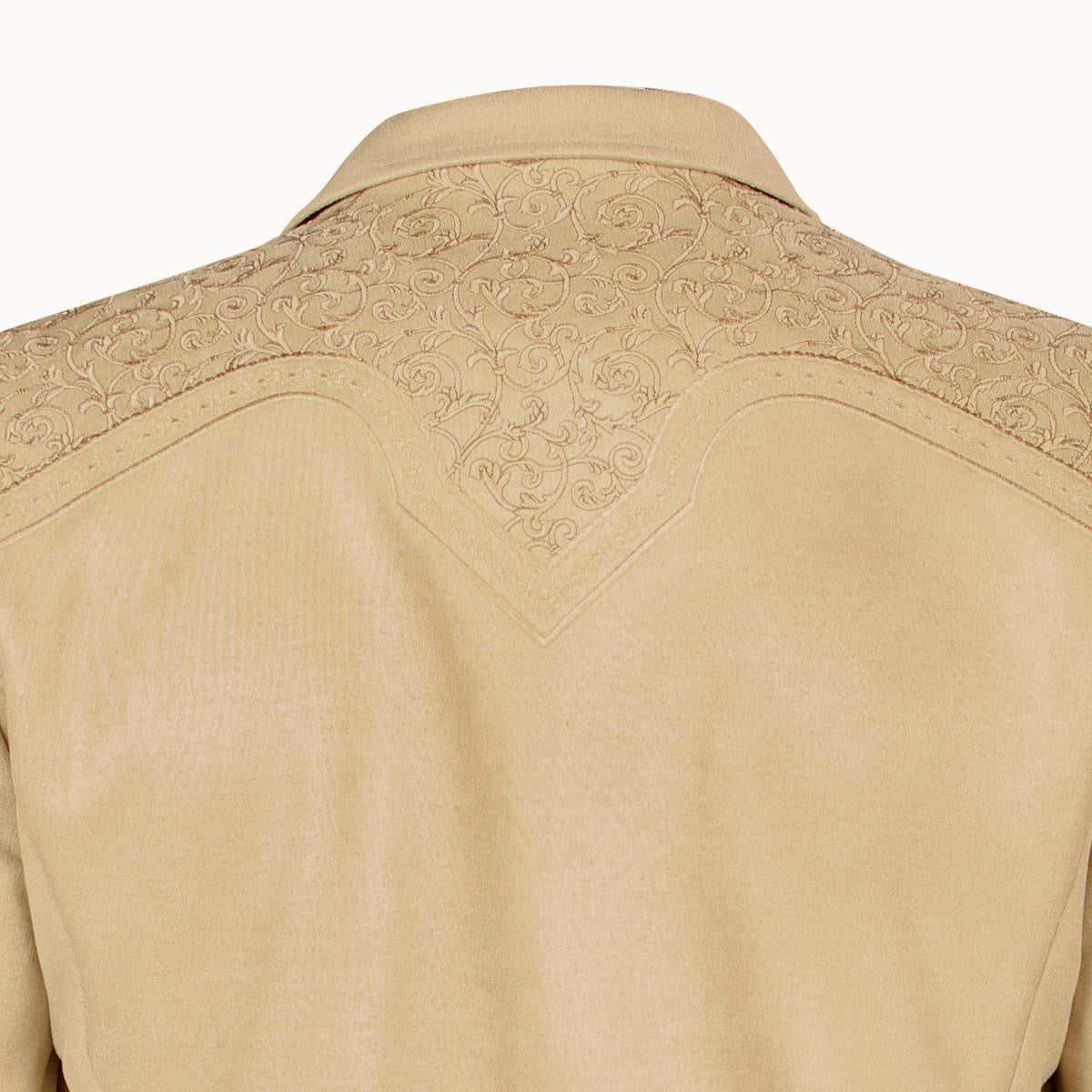 MONTERO MENS Western Embroidery beige FABRIC BROWN beige Double Button Blazer MT2182 Faux Suede, Medium Length, Hand Wash Only, All Seasons, Plaid Pattern - Menswear, Coats