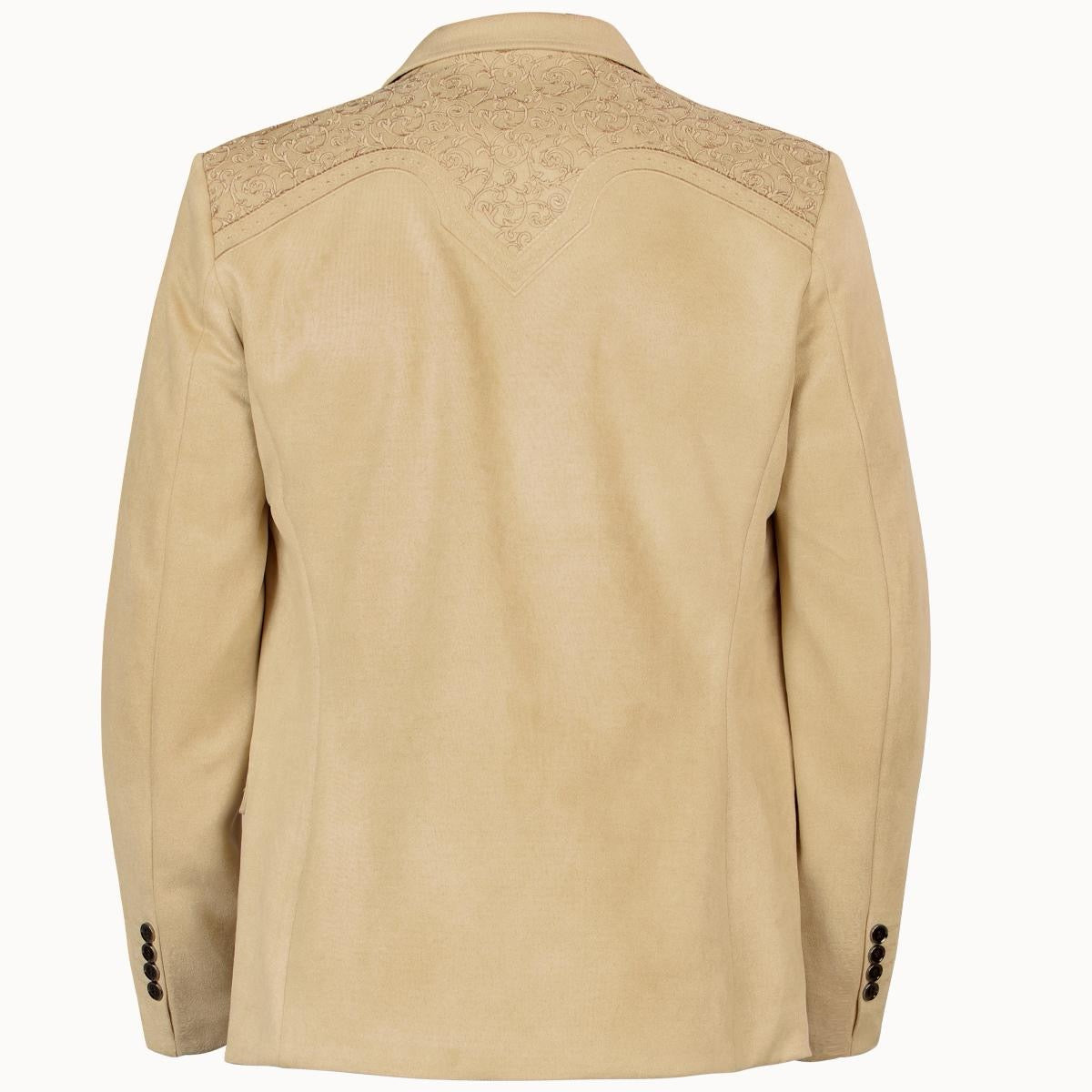 MONTERO MENS Western Embroidery beige FABRIC BROWN beige Double Button Blazer MT2182 Faux Suede, Medium Length, Hand Wash Only, All Seasons, Plaid Pattern - Menswear, Coats