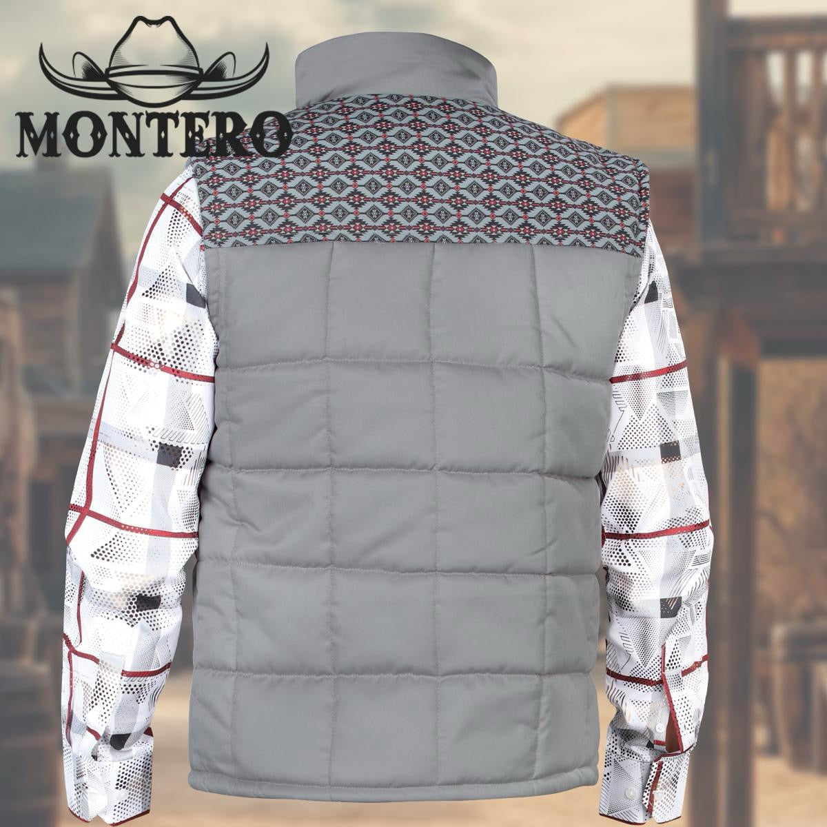 MT10001 GREY WESTERN VEST AZTEK FULL AZTEK PRINT MENS NYLON LINNED Tops Leather