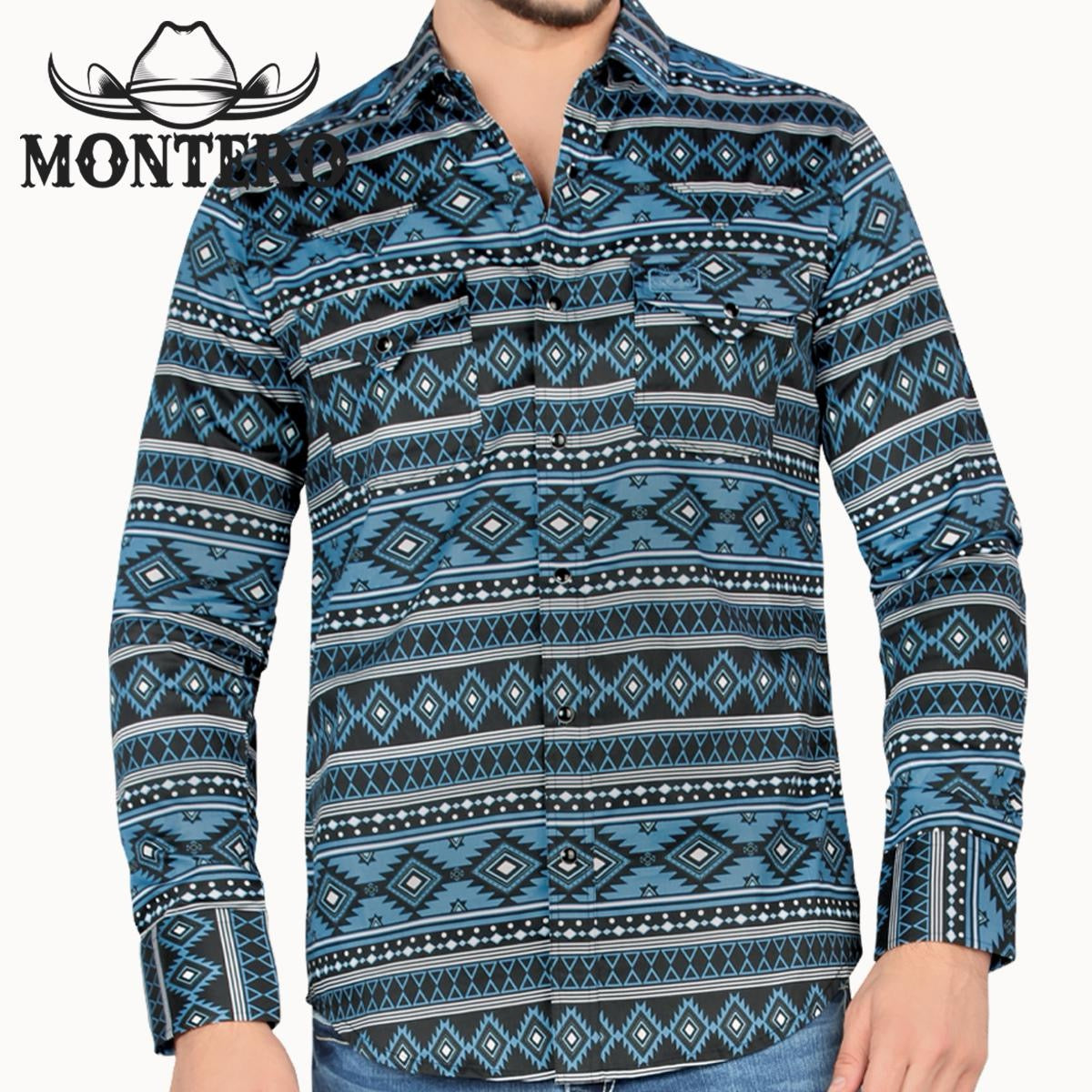 MT4007 BLACK PRINTED SHIRTS BLACK FABRIC WIT MULITICOLS PRINT SNAP BUTTON MENS SHIRTS
