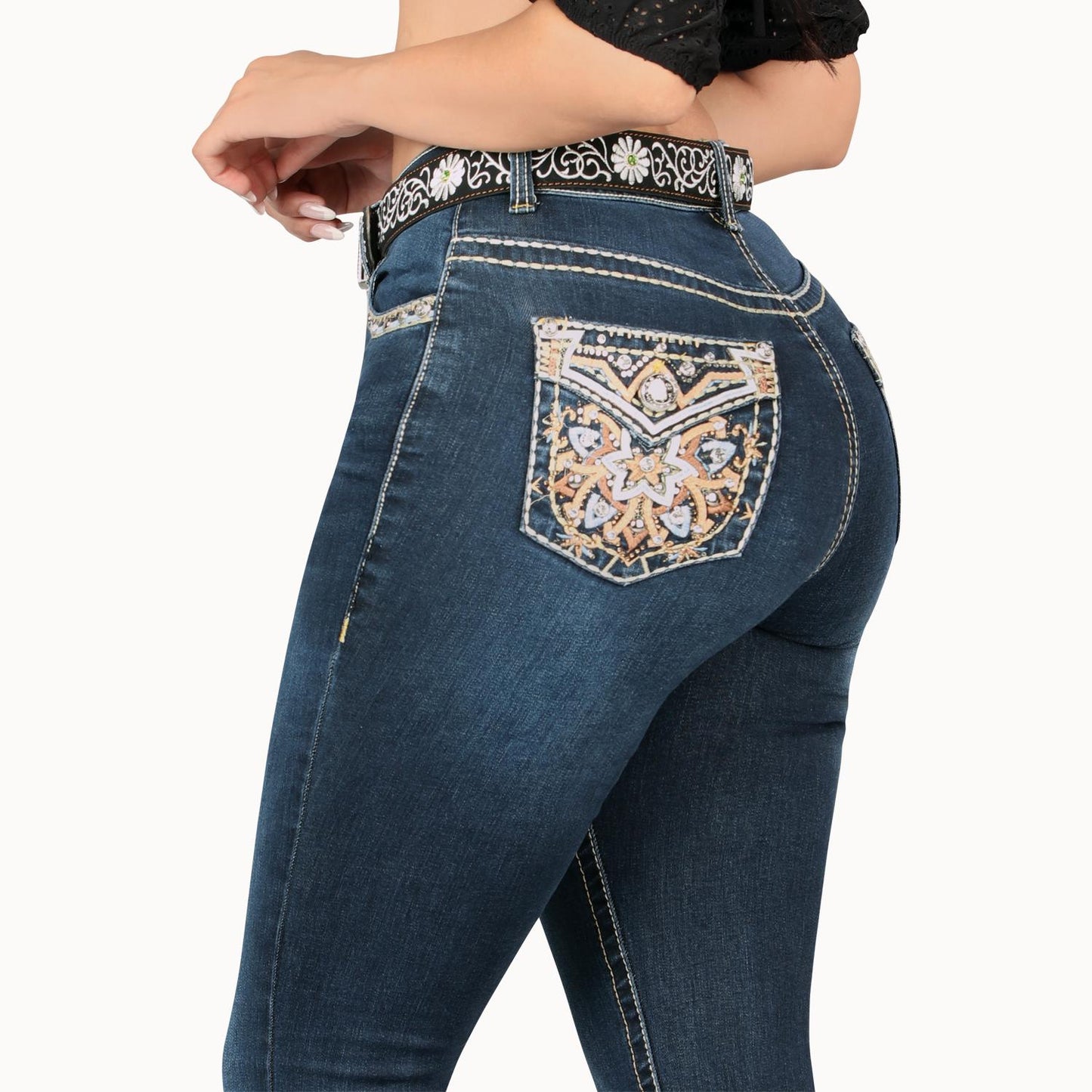 MONTERO Women's Western Cowboy Boot Cut Denim Jeans D846 blue Classic Design Comfortable Western Fit for All Occasions - Love, Black