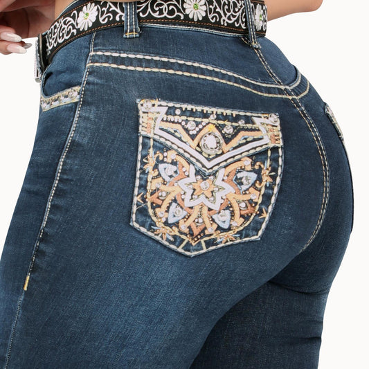 MONTERO Women's Western Cowboy Boot Cut Denim Jeans D846 blue Classic Design Comfortable Western Fit for All Occasions - Love, Black