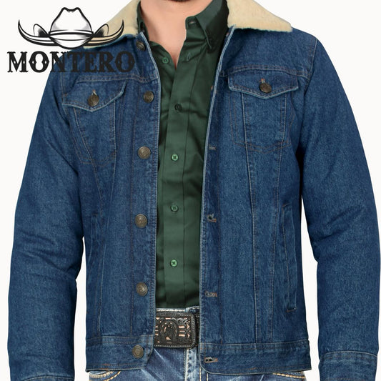 MT10001 DK BLUE WESTERN  WASHED DENIM JACKET MENS SHERPA LINNED  Tops Leather