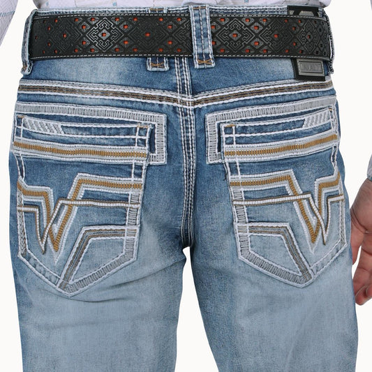 Premium Washed Stretch Embroidery  Menswear, Mt4635 Man jeans add embroidery on back and front pocket