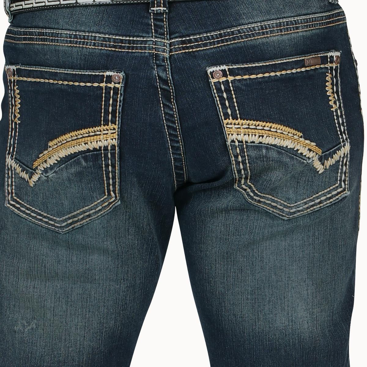 MONTERO JEANS WESTERN STYLE MT4651 DK Blue Washed Denim Boot - Biege, Medium Stitching, Classic Western Style, Machine Washable, All Seasons - Aesthetic