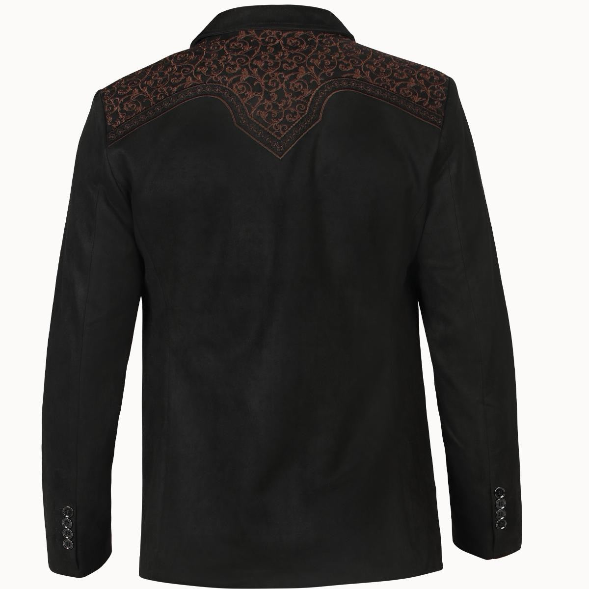 MONTERO MENS Western Embroidery BLACK FABRIC BROWN WMBROIDERY Double Button Blazer MT2182 Faux Suede, Medium Length, Hand Wash Only, All Seasons, Plaid Pattern - Menswear, Coats