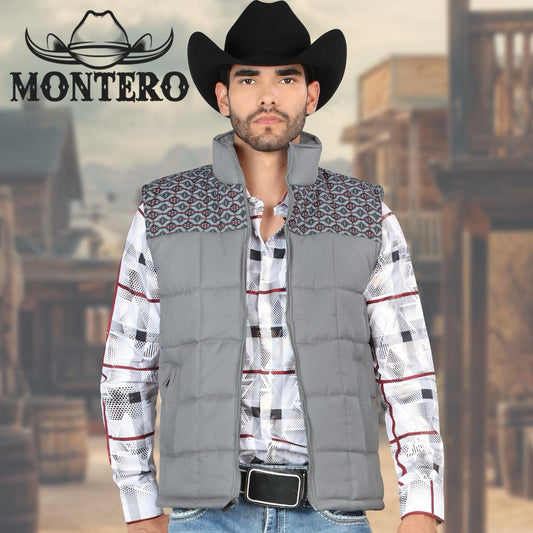 MT10001 GREY WESTERN  VEST AZTEK FULL AZTEK PRINT  MENS NYLON LINNED  Tops Leather