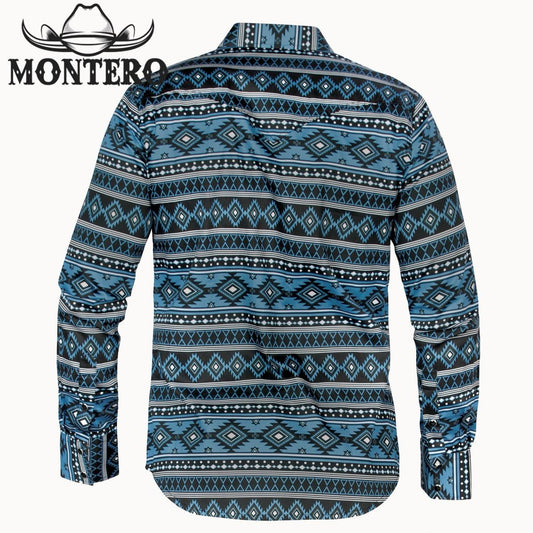 MT4007 BLACK  PRINTED SHIRTS BLACK FABRIC WIT MULITICOLS PRINT  SNAP BUTTON MENS SHIRTS